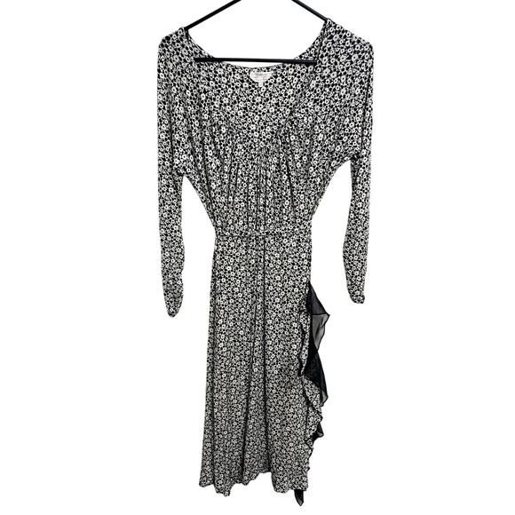 Max Mara Floral Asymmetric Midi Long Sleeve Belted Ruffle Dress Size 44 (US 10) - Picture 1 of 3